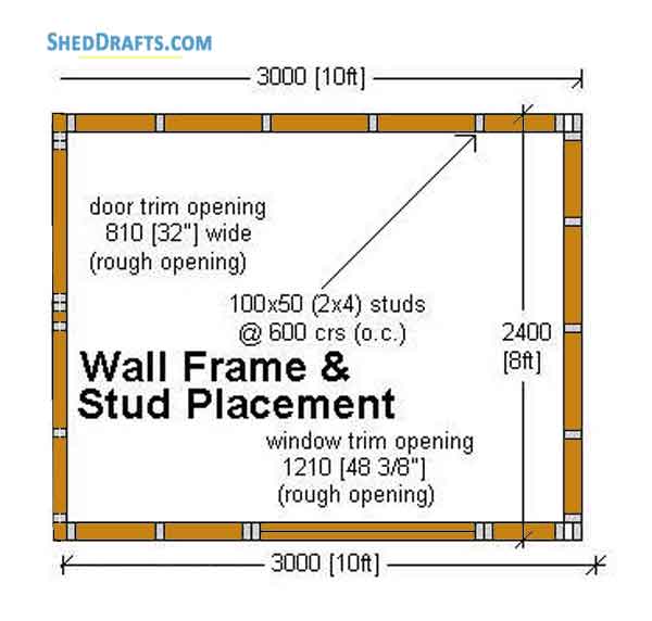 8x10 Outdoor Shed Building Plans Blueprints 04 Stud Layout