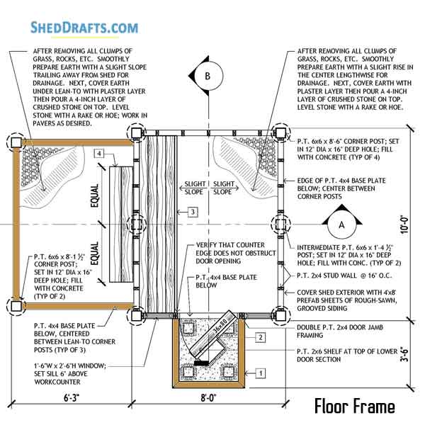 8x10 Potting Shed Porch Plans Blueprints 01 Floor Framing Plan
