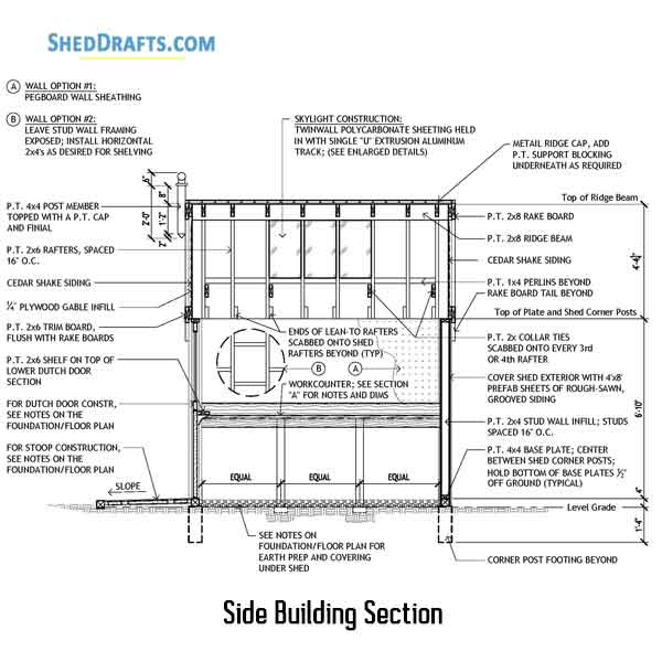 8x10 Potting Shed Porch Plans Blueprints 04 Building Section Side