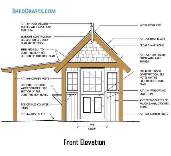 8x10 Potting Shed Porch Plans Blueprints 05 Front Elevation