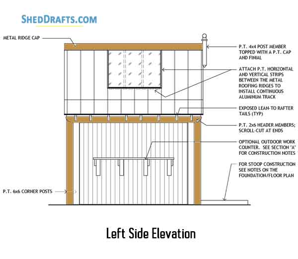 8x10 Potting Shed Porch Plans Blueprints 06 Left Elevation