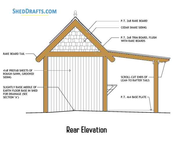 8x10 Potting Shed Porch Plans Blueprints 07 Rear Elevation