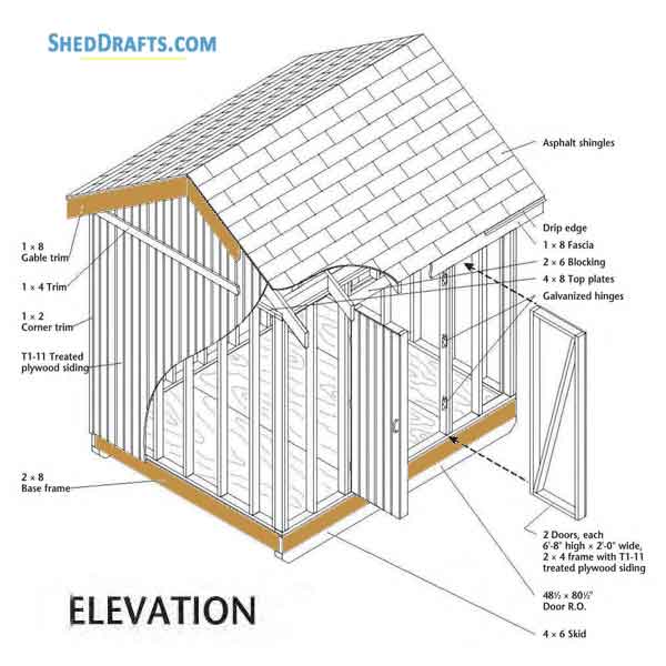 8x10 Simple Storage Shed Plans Blueprints 02 Building Elevation