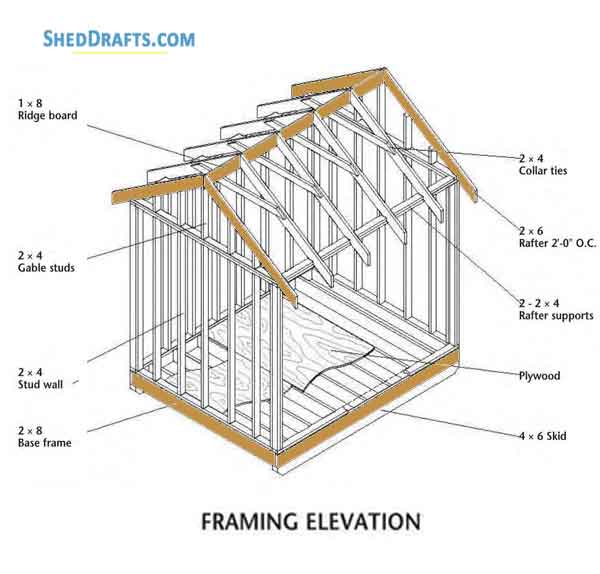 8x10 Simple Storage Shed Plans Blueprints 03 Front Framing Elevation