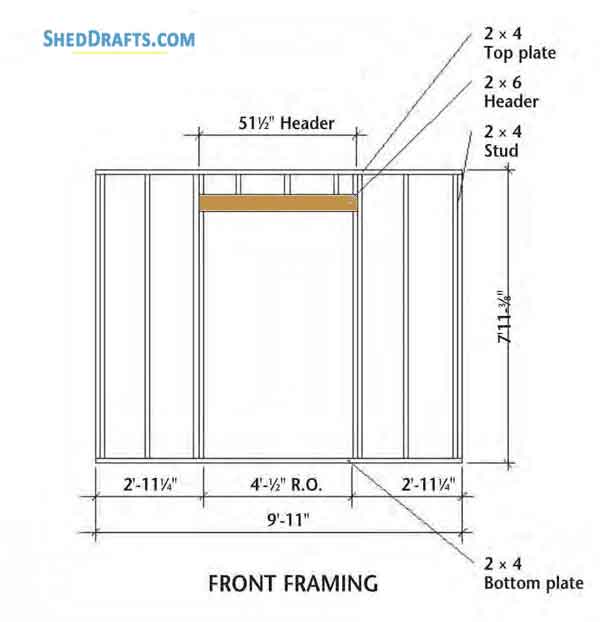 8x10 Simple Storage Shed Plans Blueprints 06 Front Wall Framing