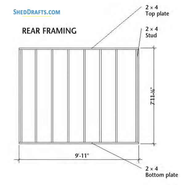 8x10 Simple Storage Shed Plans Blueprints 07 Back Wall Framing