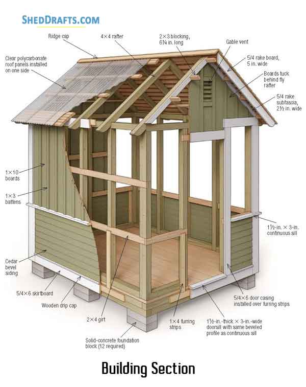8x10 Timber Frame Garden Shed Plans Blueprints 01 Building Section
