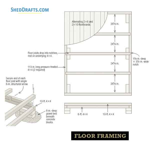 8x10 Timber Frame Garden Shed Plans Blueprints 02 Floor Framing Plan