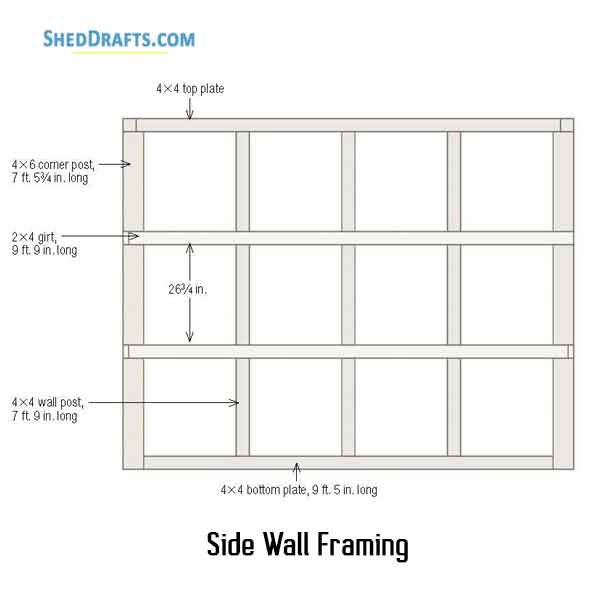 8x10 Timber Frame Garden Shed Plans Blueprints 03 Side Wall Framing