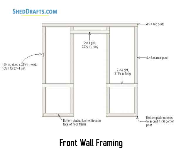 8x10 Timber Frame Garden Shed Plans Blueprints 04 Front Wall Framing