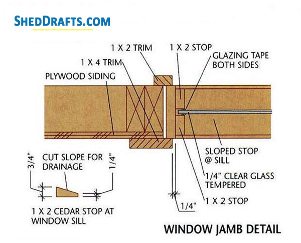 8x12 Gable Garden Shed Plans Blueprints 12 Window Jamb Detail
