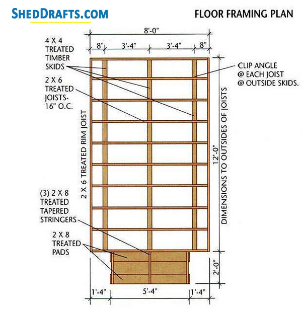 8x12 Gable Garden Shed Plans Blueprints 5 Floor Frame