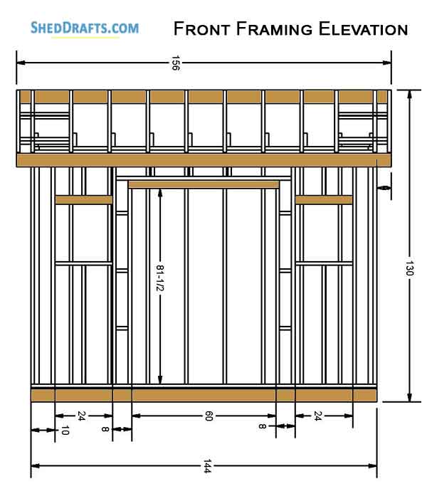 8x12 Gable Garden Storage Shed Plans Blueprints 04 Front Framing Elevation