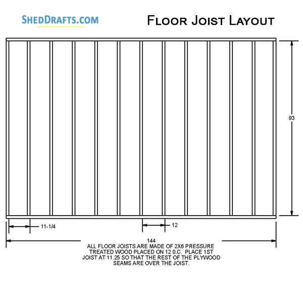 8x12 Gable Garden Storage Shed Plans Blueprints 07 Floor Joist Layout