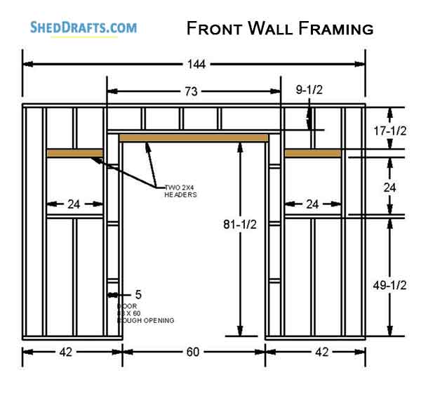 8x12 Gable Garden Storage Shed Plans Blueprints 08 Front Wall Framing