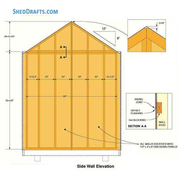 8x12 Gable Storage Shed Plans Blueprints 02 Side Wall Framing