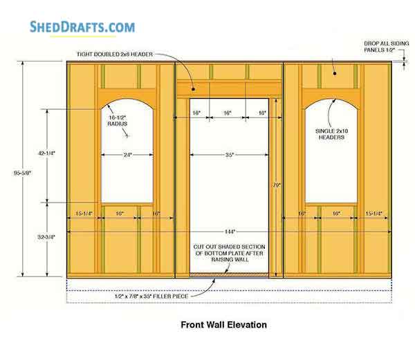 8x12 Gable Storage Shed Plans Blueprints 03 Front Wall Framing