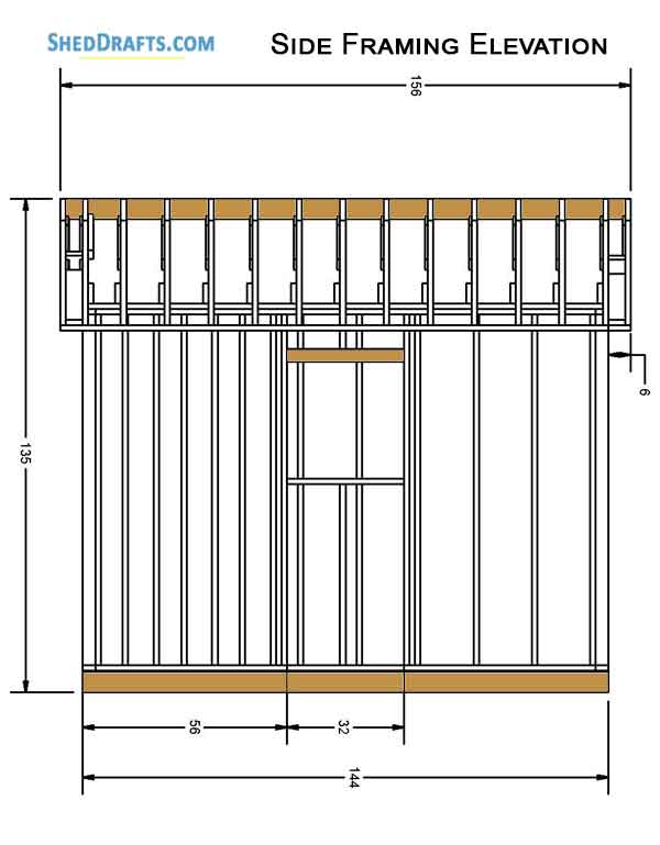 8x12 Gambrel Timber Storage Shed Plans Blueprints 05 Side Framing Elevation