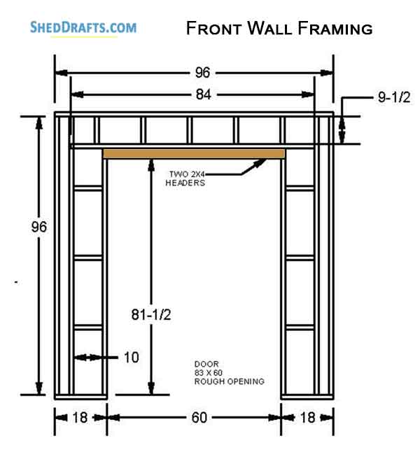 8x12 Gambrel Timber Storage Shed Plans Blueprints 08 Front Wall Framing