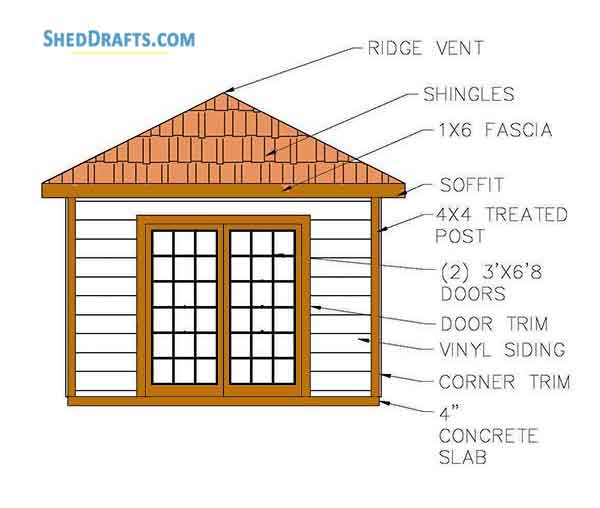8x12 Hip Roof Storage Shed Plans Blueprints 01 Front Elevation