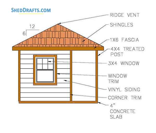 8x12 Hip Roof Storage Shed Plans Blueprints 03 Left Elevation