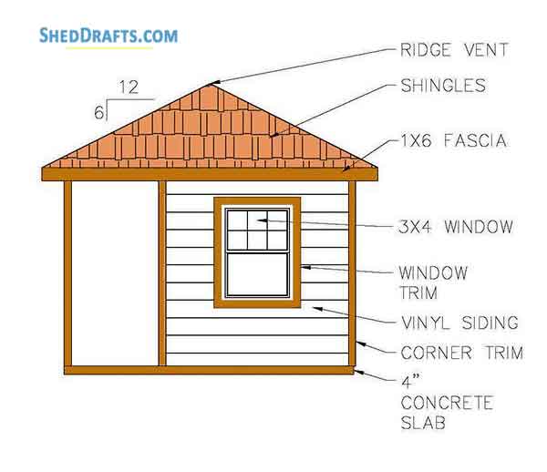 8x12 Hip Roof Storage Shed Plans Blueprints 04 Right Elevation