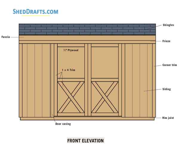 8x12 Saltbox Storage Shed Plans Blueprints 02 Front Elevations