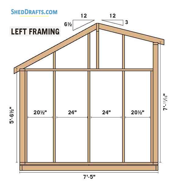 8x12 Saltbox Storage Shed Plans Blueprints 09 Left Wall Framing