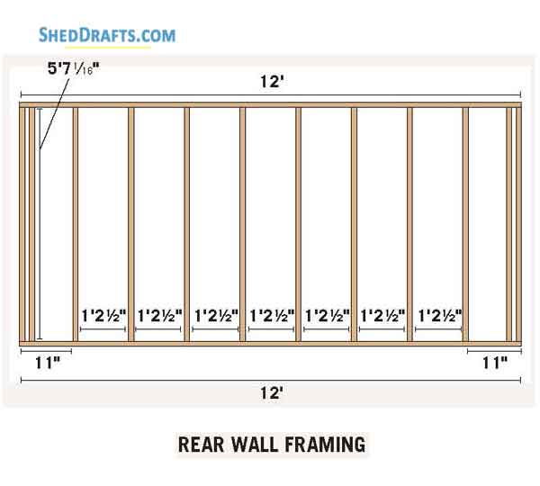 8x12 Slant Roof Utility Shed Plans Blueprints 04 Back Wall Framing