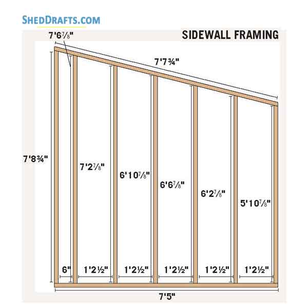 8x12 Slant Roof Utility Shed Plans Blueprints 05 Side Wall Framing