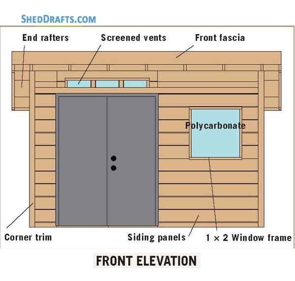8x12 Slant Roof Utility Shed Plans Blueprints 11 Front Elevations