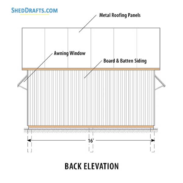 8x16 Diy Gable Storage Shed Plans Blueprints 06 Rear Elevation