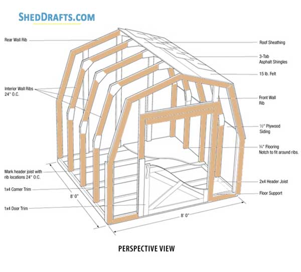 8x8 Barn Rib Style Gambrel Shed Plans Blueprints 01 Building Section