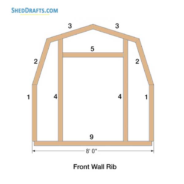 8x8 Barn Rib Style Gambrel Shed Plans Blueprints 05 Front Wall Framing