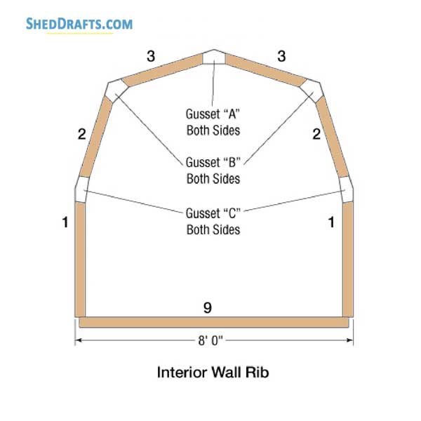 8x8 Barn Rib Style Gambrel Shed Plans Blueprints 06 Inner Wall Rib Framing