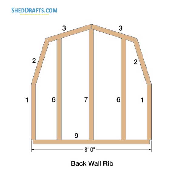 8x8 Barn Rib Style Gambrel Shed Plans Blueprints 07 Back Wall Framing