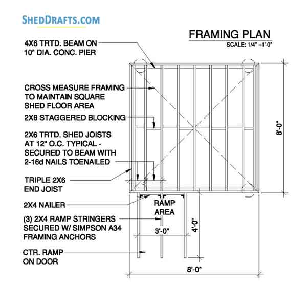 8x8 Clerestory Potting Shed Plans Blueprints 03 Floor Framing Plan