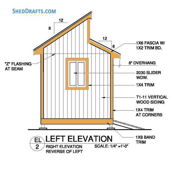8x8 Clerestory Potting Shed Plans Blueprints 04 Left Elevations