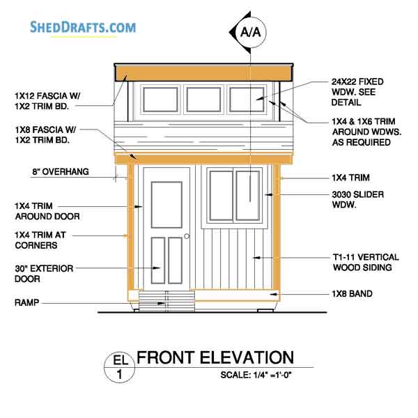8x8 Clerestory Potting Shed Plans Blueprints 06 Front Elevations
