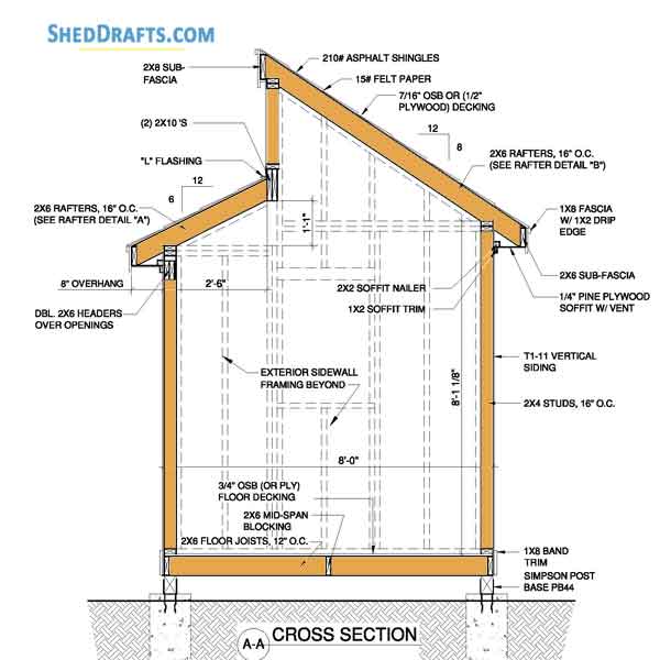8x8 Clerestory Potting Shed Plans Blueprints 11 Building Section