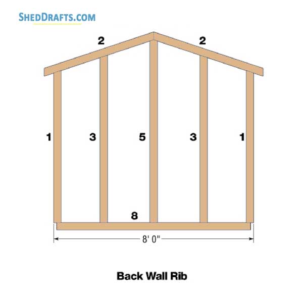 8x8 Diy Gable Rib Style Storage Shed Plans Blueprints 07 Back Wall Framing