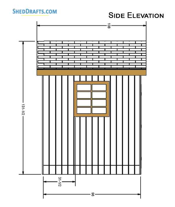 8x8 Gable Garden Storage Shed Plans Blueprints 03 Side Elevation