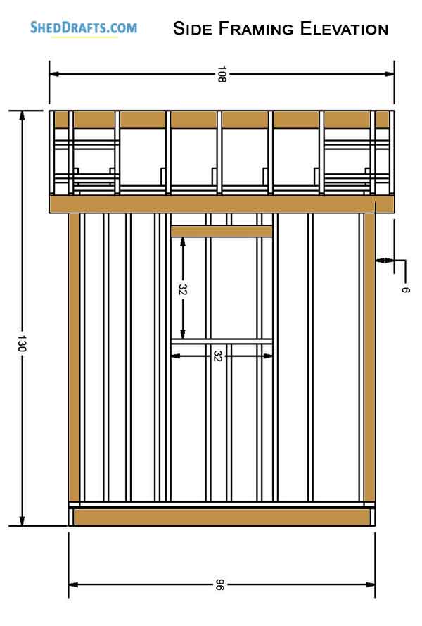 8x8 Gable Garden Storage Shed Plans Blueprints 05 Side Framing Elevation