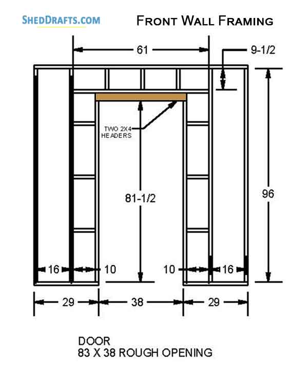 8x8 Gable Garden Storage Shed Plans Blueprints 08 Front Wall Framing