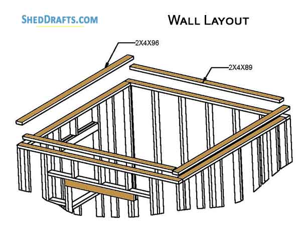 8x8 Gable Garden Storage Shed Plans Blueprints 11 Wall Framing Layout