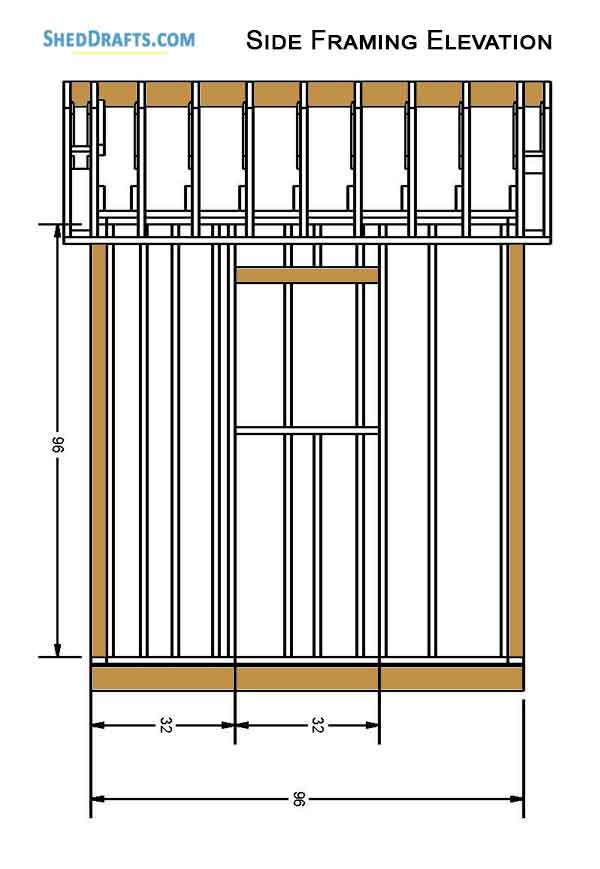 8x8 Gambrel Timber Storage Shed Plans Blueprints 05 Side Framing Elevation