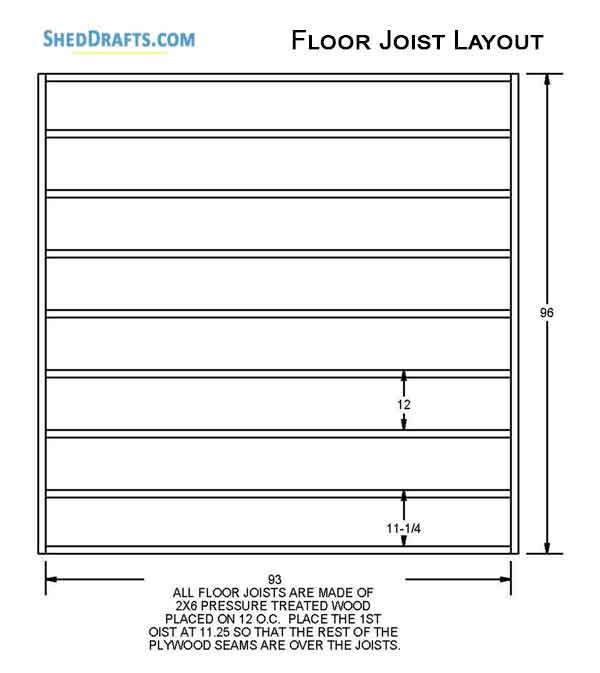 8x8 Gambrel Timber Storage Shed Plans Blueprints 07 Floor Joist Layout