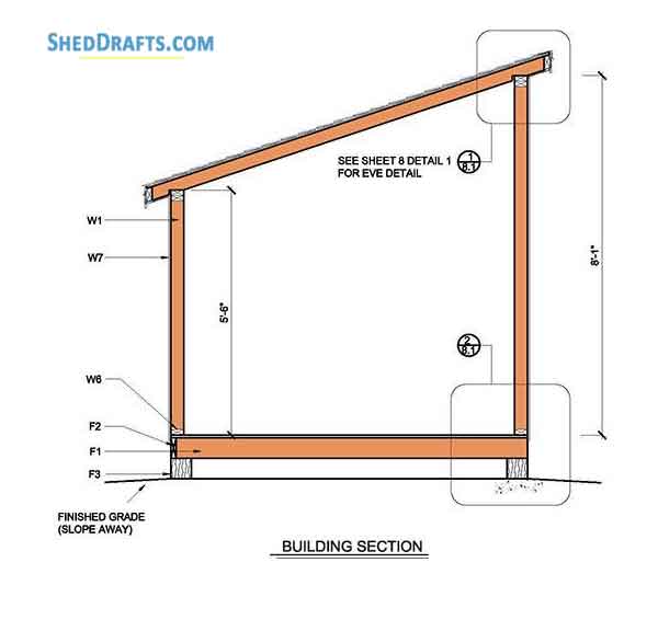 8x8 Lean To Storage Shed Plans Blueprints 14 Building Section