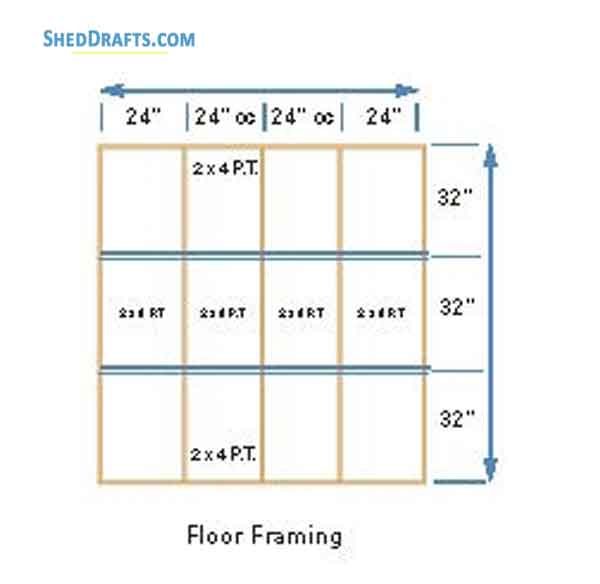 8x8 Playhouse Garden Shed Plans Blueprints 02 Floor Framing Plan