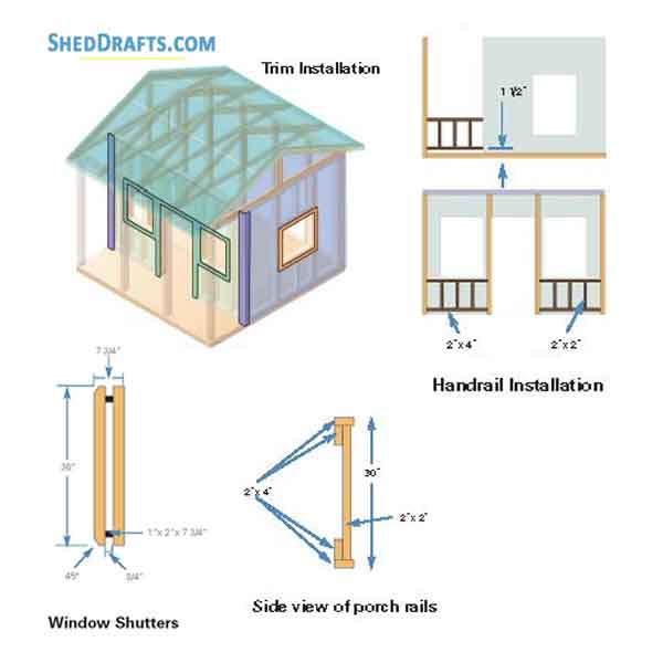 8x8 Playhouse Garden Shed Plans Blueprints 13 Window Handrail